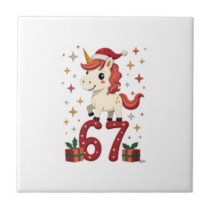 Vintage Christmas Unicorn 67 Cute Holiday Dabbing Tile