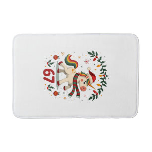 Vintage Christmas Unicorn 6th Birthday Dabbing Gir Bath Mat