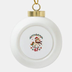 Vintage Christmas Unicorn 6th Birthday Dabbing Gir Ceramic Ball Christmas Ornament