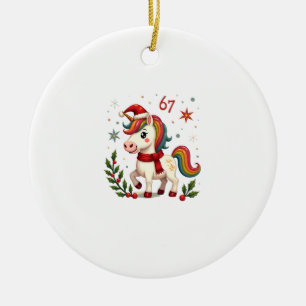 Vintage Christmas Unicorn 6th Birthday Dabbing Gir Ceramic Tree Decoration