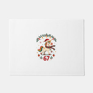 Vintage Christmas Unicorn 6th Birthday Dabbing Gir Doormat