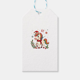 Vintage Christmas Unicorn 6th Birthday Dabbing Gir Gift Tags