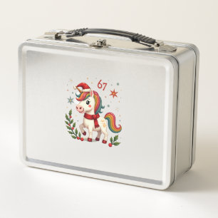 Vintage Christmas Unicorn 6th Birthday Dabbing Gir Metal Lunch Box