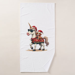 Vintage Christmas Unicorn and Dog Ugly Sweater Sty Bath Towel