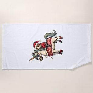 Vintage Christmas Unicorn and Dog Ugly Sweater Sty Beach Towel
