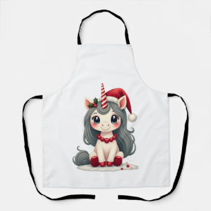 Vintage Christmas Unicorn Girl Cute Holiday Vector Apron