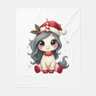Vintage Christmas Unicorn Girl Cute Holiday Vector Fleece Blanket
