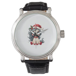 Vintage Christmas Unicorn Girl Cute Holiday Vector Watch