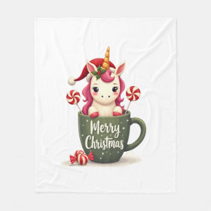 Vintage Christmas Unicorn in Merry Christmas Mug C Fleece Blanket
