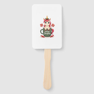 Vintage Christmas Unicorn in Merry Christmas Mug C Hand Fan