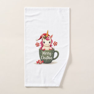 Vintage Christmas Unicorn in Merry Christmas Mug C Hand Towel