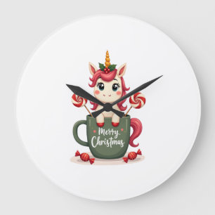 Vintage Christmas Unicorn in Merry Christmas Mug C Large Clock