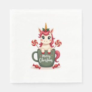 Vintage Christmas Unicorn in Merry Christmas Mug C Napkin