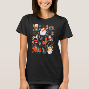 Vintage Christmas Vibes Santa Snowman Xmas Cute Ca T-Shirt