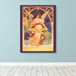 Vintage Christmas, Victorian Angel Reading Bible Canvas Print