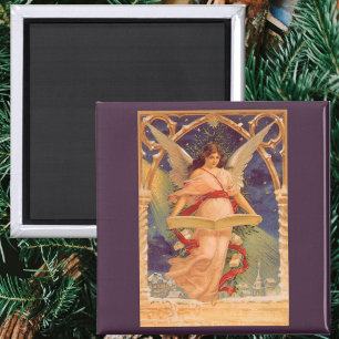 Vintage Christmas, Victorian Angel Reading Bible Magnet