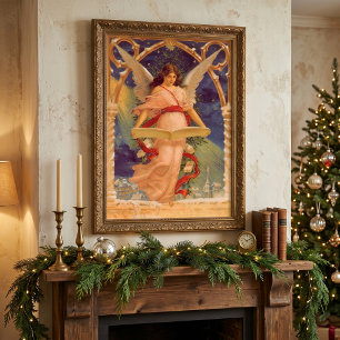 Vintage Christmas, Victorian Angel Reading Bible Poster