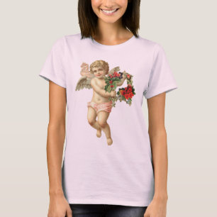 Vintage Christmas, Victorian Angel w Floral Wreath T-Shirt