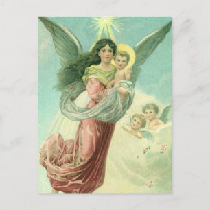 Vintage Christmas, Victorian Angel with Baby Jesus Holiday Postcard