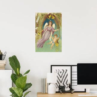 Vintage Christmas, Victorian Angel with Cherub Poster