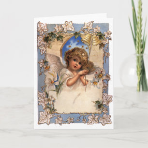 Vintage Christmas, Victorian Angel with Gold Bells Holiday Card