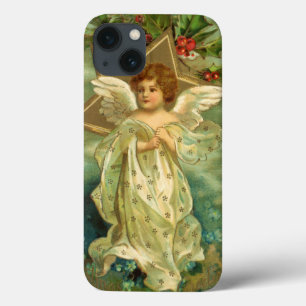 Vintage Christmas, Victorian Angel with Gold Stars iPhone 13 Case