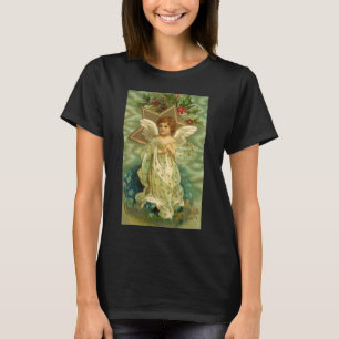 Vintage Christmas, Victorian Angel with Gold Stars T-Shirt