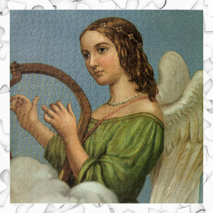 Vintage Christmas, Victorian Angel with Music Harp Jigsaw Puzzle