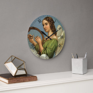 Vintage Christmas, Victorian Angel with Music Harp Large Clock