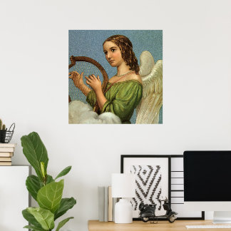 Vintage Christmas, Victorian Angel with Music Harp Poster