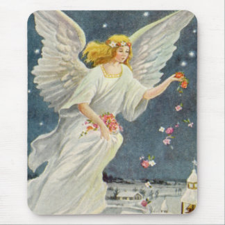 Vintage Christmas Victorian Angel with Stars Roses Mouse Pad