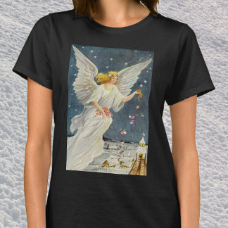 Vintage Christmas Victorian Angel with Stars Roses T-Shirt