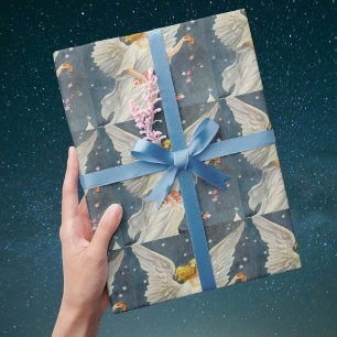 Vintage Christmas Victorian Angel with Stars Roses Wrapping Paper
