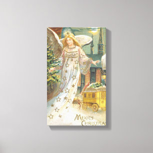 Vintage Christmas, Victorian Angel with Tree Canvas Print