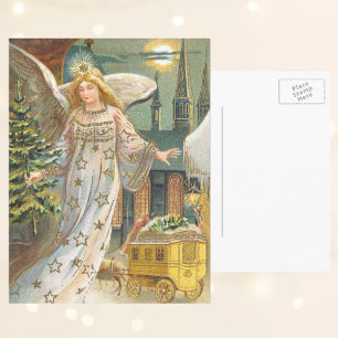 Vintage Christmas, Victorian Angel with Tree Holiday Postcard