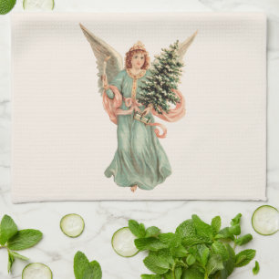 Vintage Christmas, Victorian Angel with Tree Tea Towel