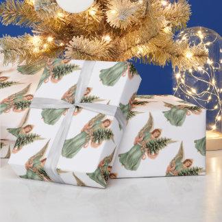 Vintage Christmas, Victorian Angel with Tree Wrapping Paper