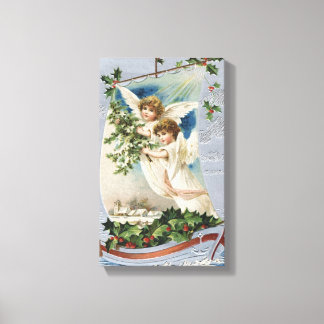 Vintage Christmas, Victorian Angels in a Sailboat Canvas Print