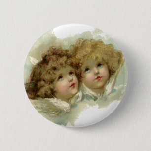 Vintage Christmas, Victorian Angels in the Clouds 6 Cm Round Badge