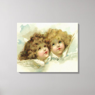 Vintage Christmas, Victorian Angels in the Clouds Canvas Print
