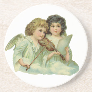 Vintage Christmas, Victorian Angels Music Violin Coaster