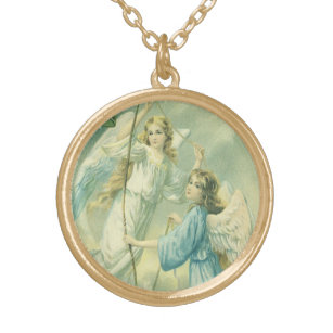 Vintage Christmas, Victorian Angels with a Bell Gold Plated Necklace