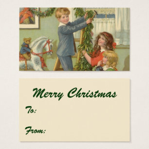 Vintage Christmas, Victorian Children Decorating