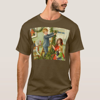 Vintage Christmas Victorian Children Decorating th T-Shirt