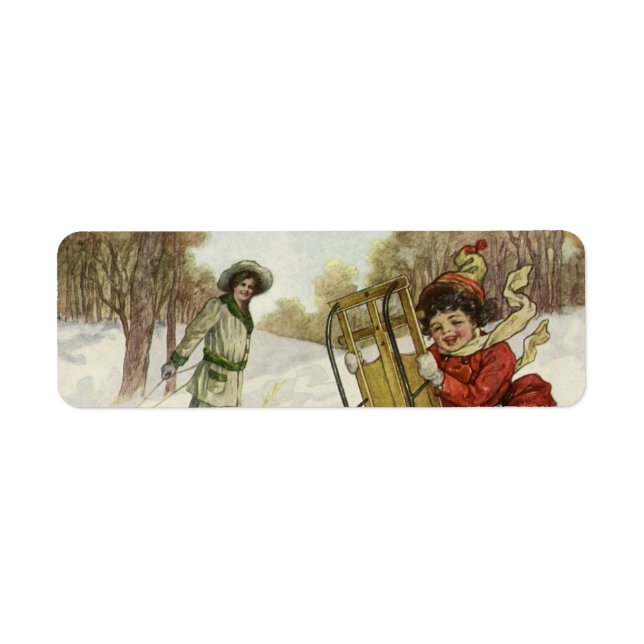 Vintage Christmas, Victorian Children Sledding Dog (Front)