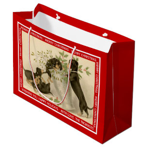 Vintage Christmas Victorian cute dachshund dogs Large Gift Bag
