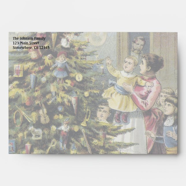Vintage Christmas, Victorian Family Around Tree Envelopes (Front)