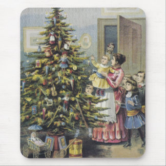 Vintage Christmas, Victorian Family Around Tree Mouse Pad
