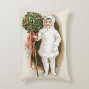 Vintage Christmas, Victorian Girl with Holly Decorative Cushion