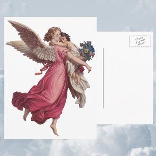 Vintage Christmas, Victorian Guardian Angel Holiday Postcard
